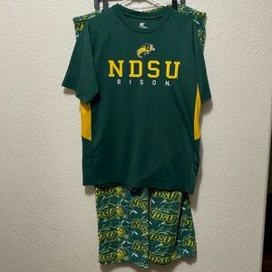 NDSU Football Fleece Pants And Tee Shirt. Good Condition. Pants M, Shirt L.
